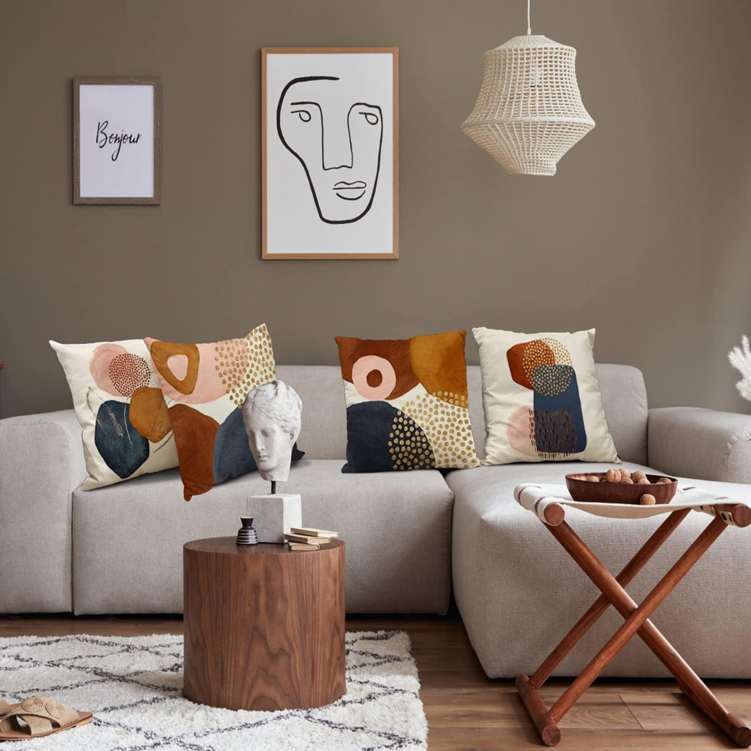 Burnt Orange Abstract Throw Pillow Covers 18X18 Set of 4 Mid Century Modern Geometric Minimalist Decorative Pillow Covers for Couch Home Decor