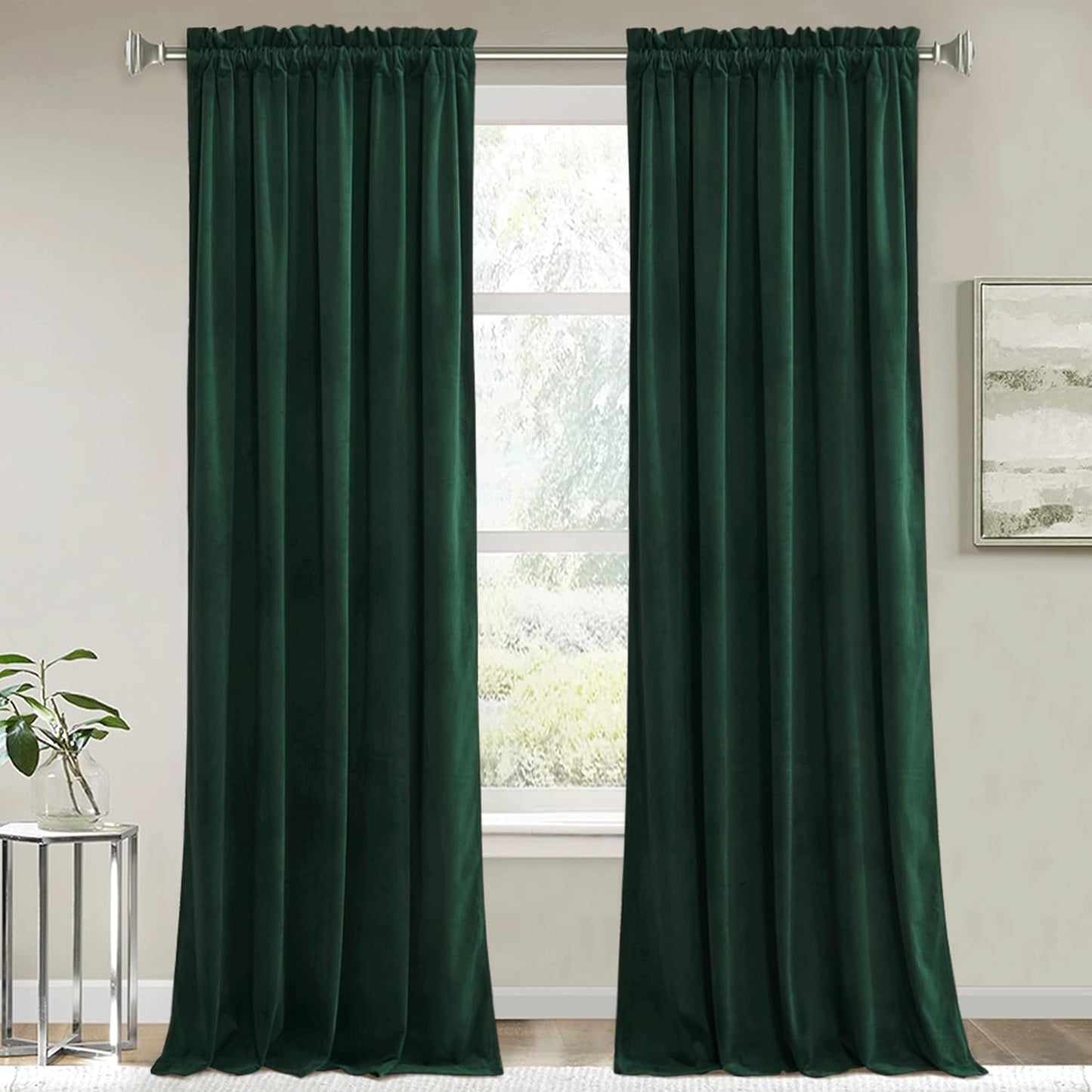 Green Velvet Blackout Curtains 84 Inches for Bedroom Living Room