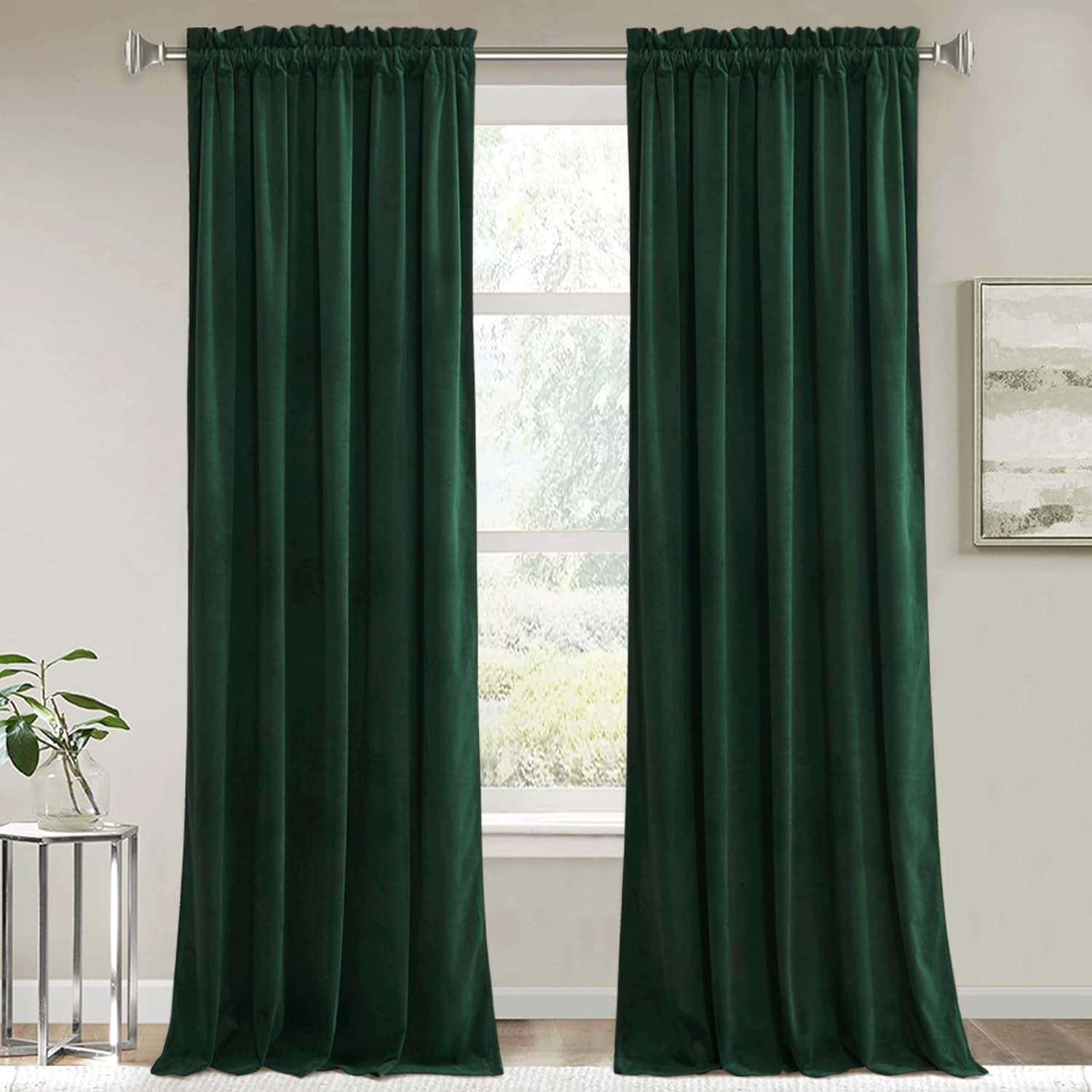 Green Velvet Blackout Curtains 84 Inches for Bedroom Living Room