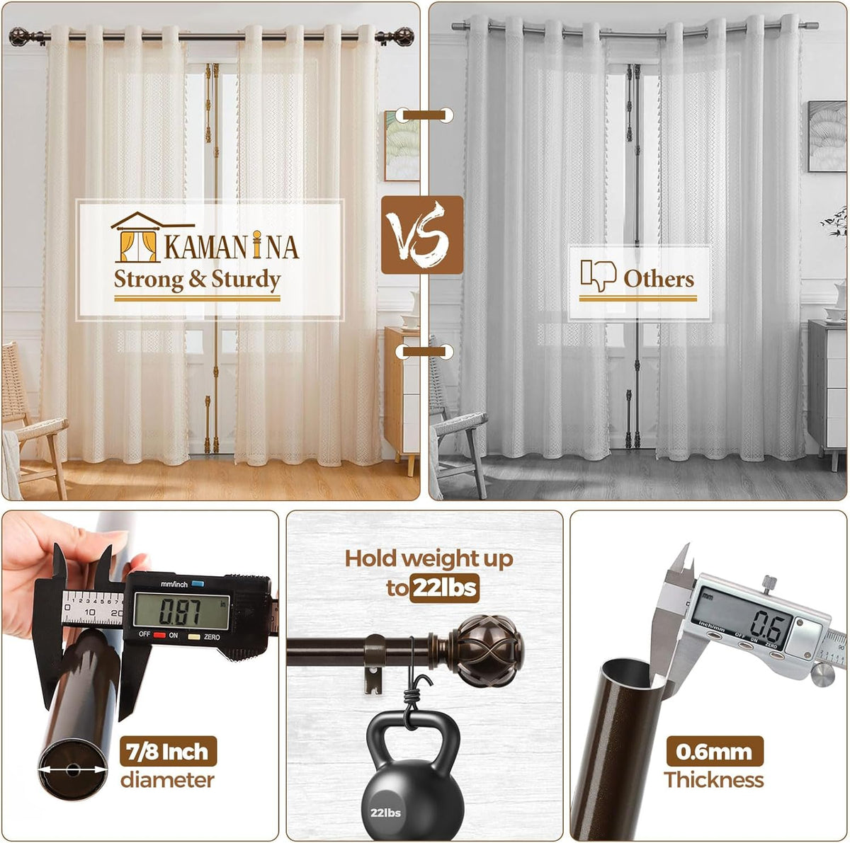 Curtain Rods for Windows 48 to 84 Inch, Heavy Duty, Antique Bronze