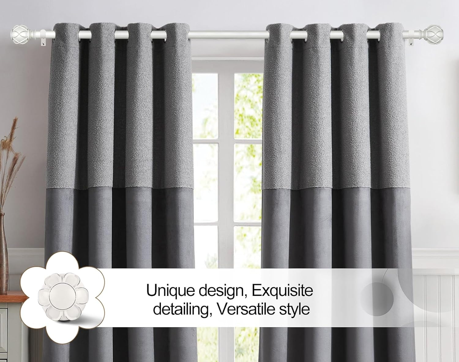 Curtain Rod 32 to 58 Inch(2.6-4.8Ft), Heavy Duty White Curtain Rods for Windows, 7/8 Inch Single Drapery Rod Adjustable, Decorative Netted Texture End