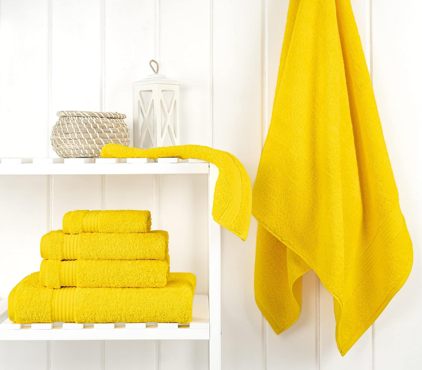 6 Piece Towel Set, 100% Cotton Soft Absorbent Turkish Towels, Yellow Towel Set
