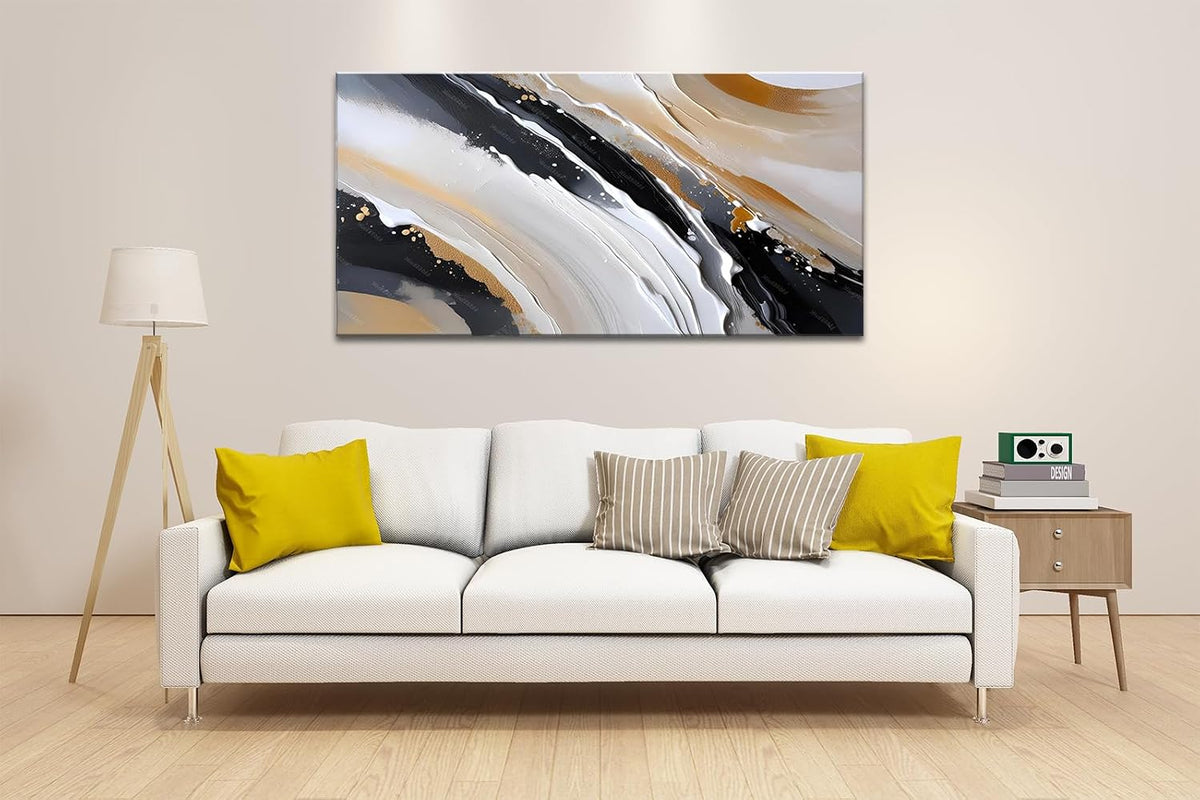 Canvas Wall Art for Living Room Abstract Wall Decor Brown and Black White Modern Canvas Wall Paintings Modern Artwork for Bedroom Bathroom Office Home Decor Can Be Hung Directly 20"X 40"