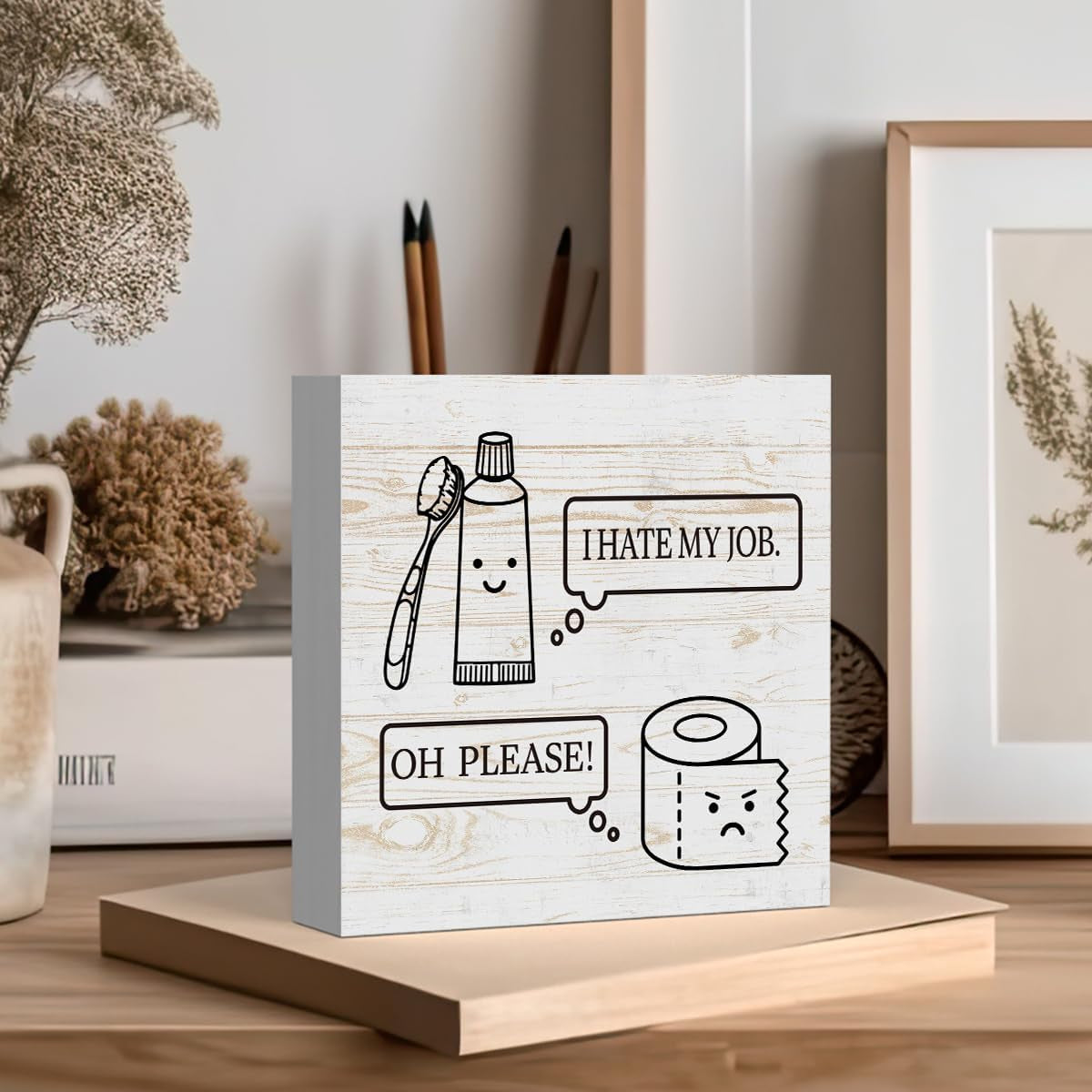 Funny Bathroom Decoration Wood Sign Cute Bathroom Shelf Home Decor 5 X 5 Inch