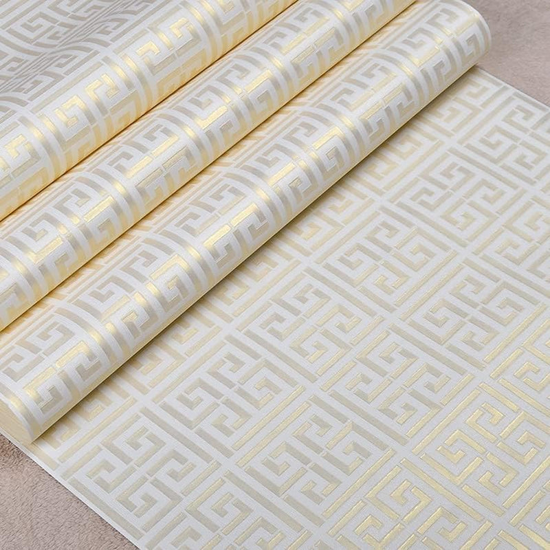 Greek Key Peel and Stick Wallpaper Modern Washable, 20.8"X236.0", Gold