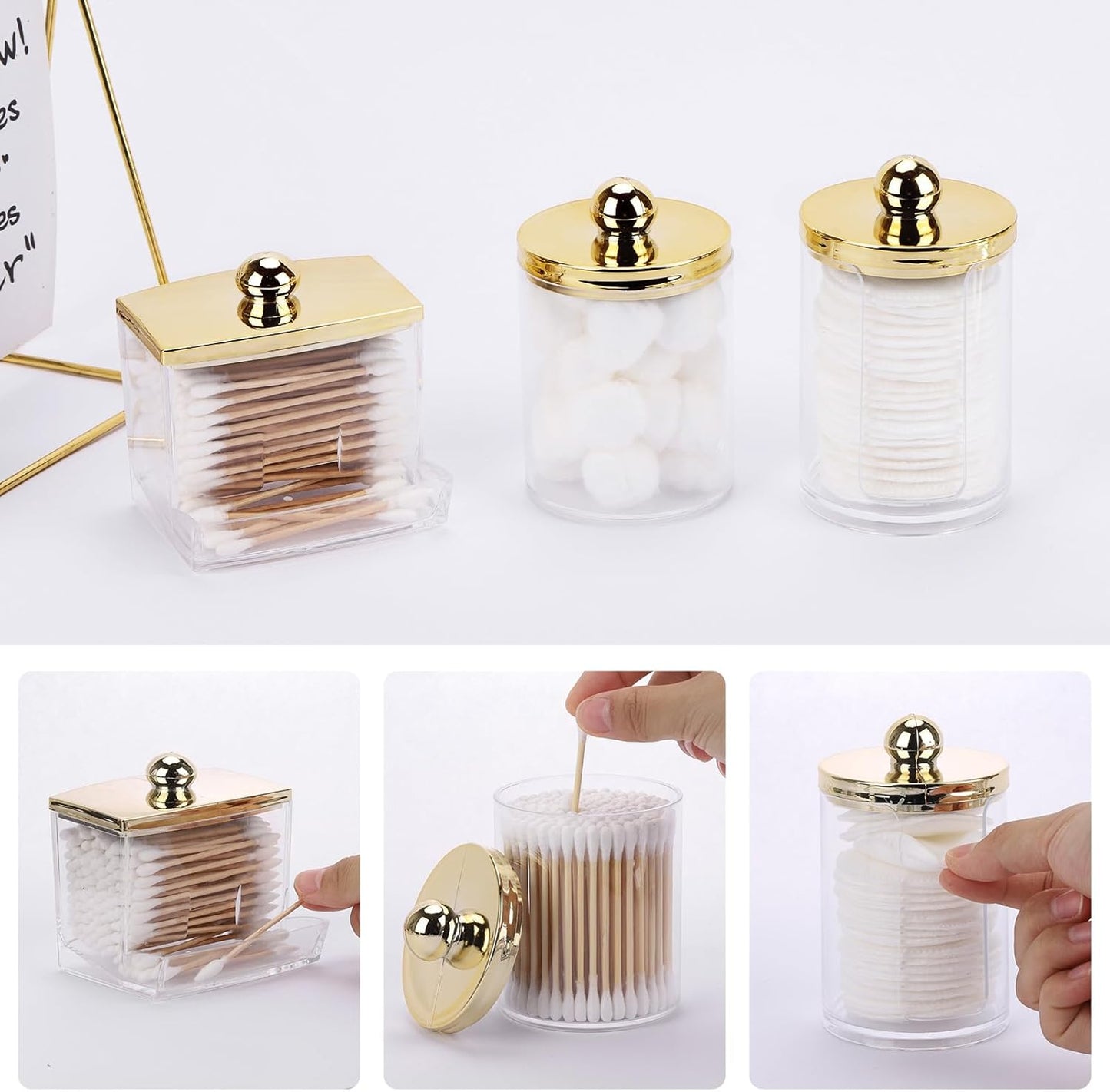 3 Pack Dispenser - Bathroom Organizers and Storage Containers, Plastic with Gold Lids, Gold