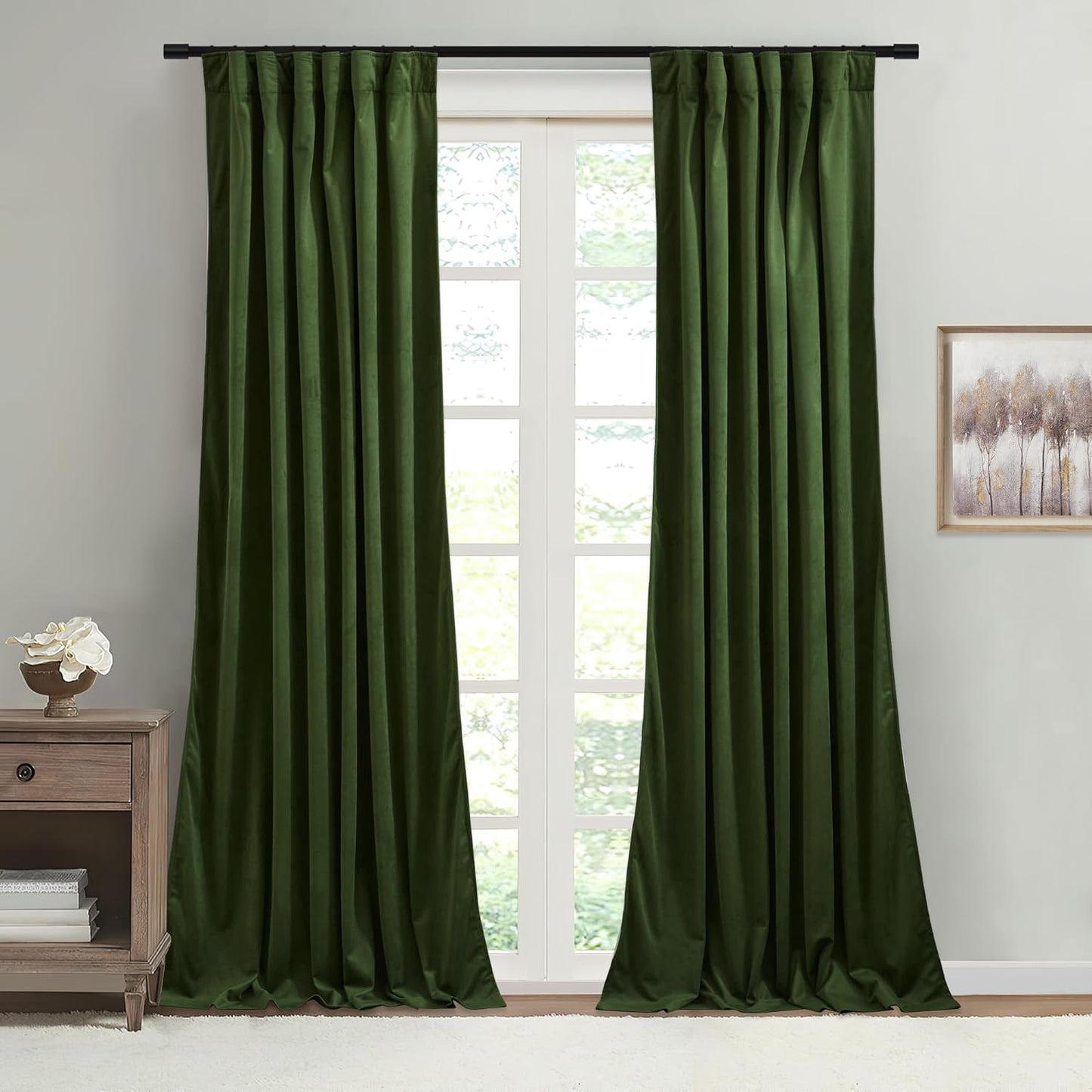 Velvet Curtains 84 Inches 2 Panels Green Blackout Curtains Thermal Insulated Privacy Drapes Back Tab, Moss Green, W52 X L84 Inches, 2 Panels