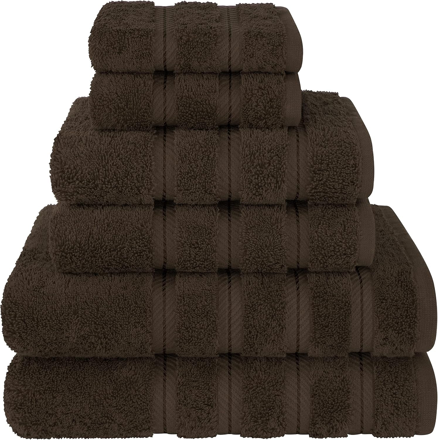 Luxury 6 Piece Towel Set,100% Cotton, Brown Towel Sets