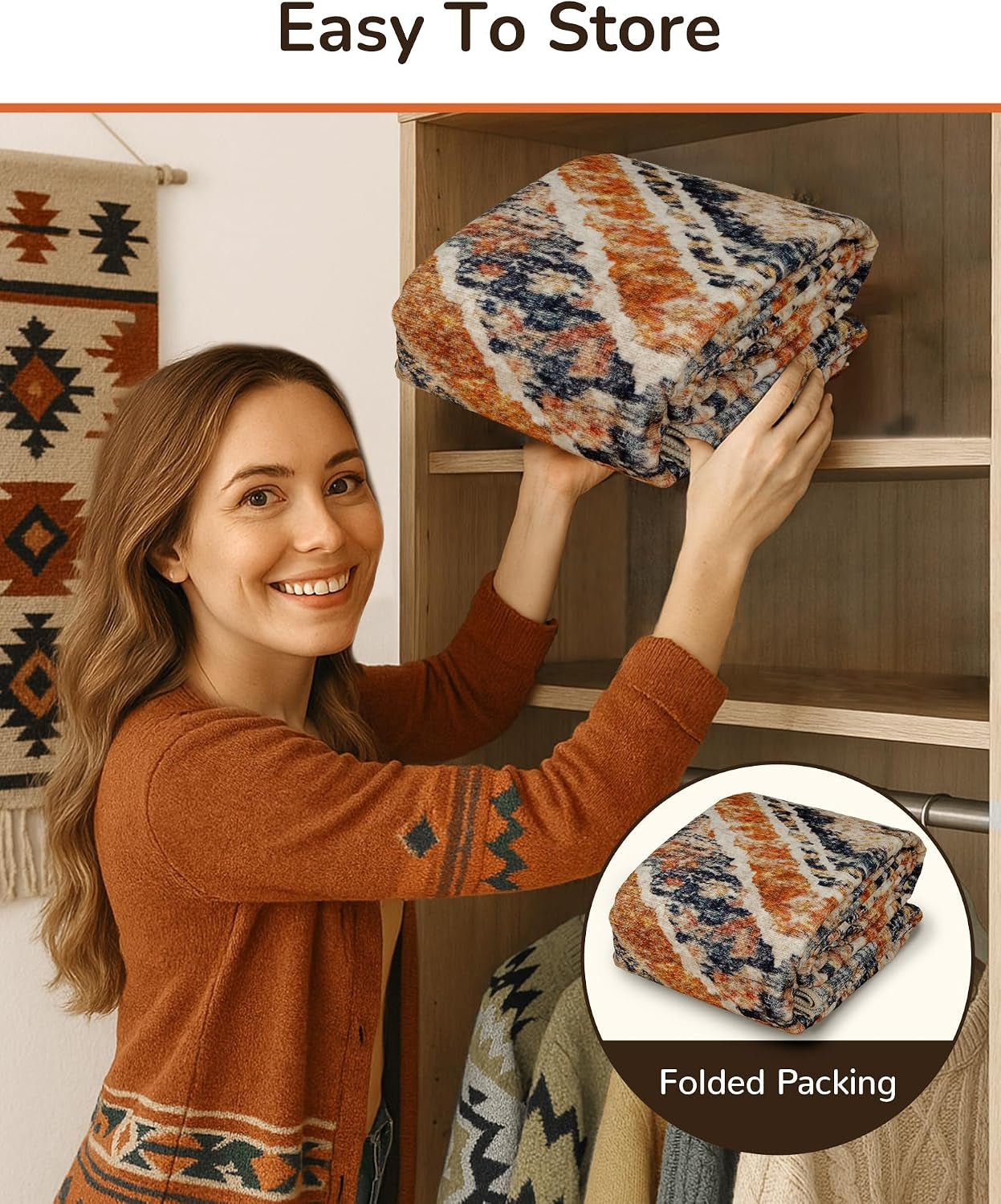 Low Pile Print Pattern Western Area Rug 5X7 Non-Slip - Orange/Brown