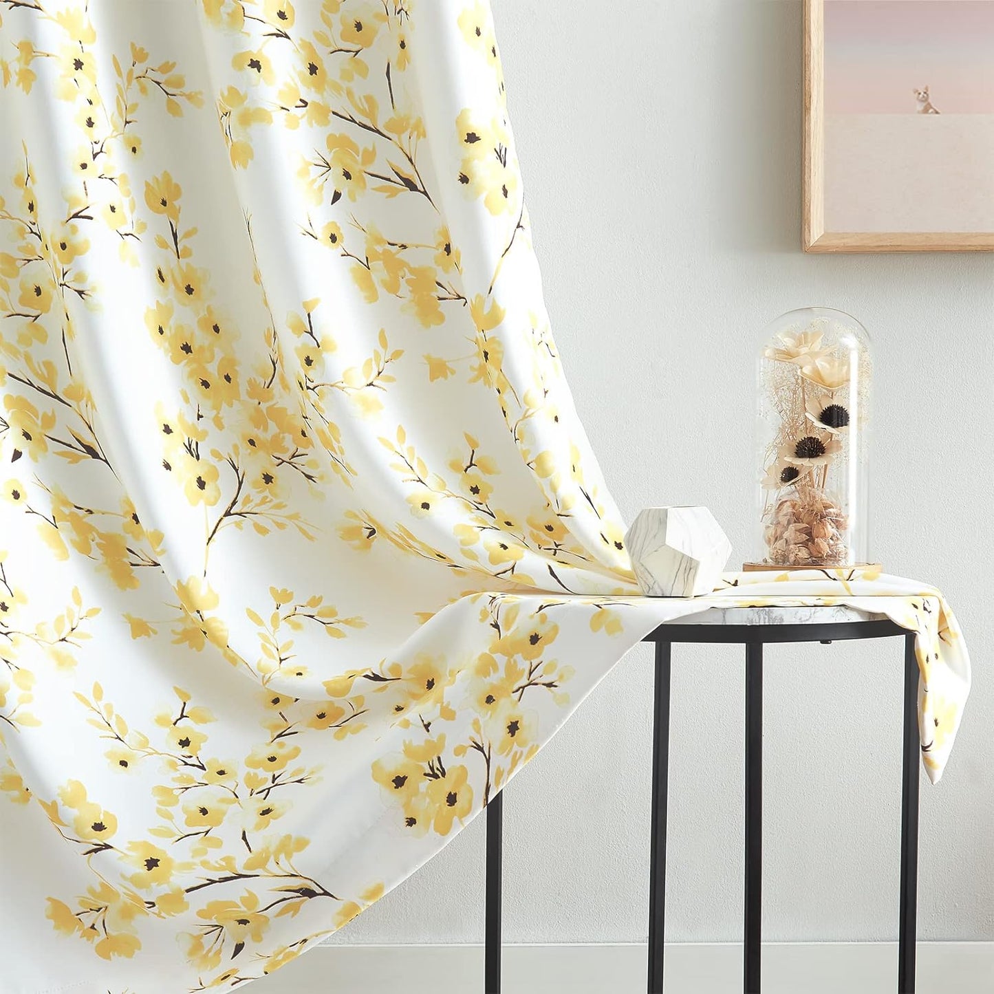 Floral Curtains, Farmhouse Yellow Apricot Flower Print , 52X84 Inch, 2 Panels