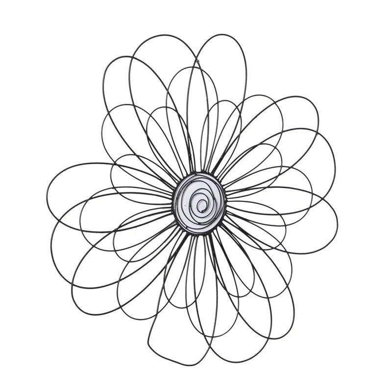 Black Metal Floral 3D Wire Home Wall Decor, 29" X 1" X 29"