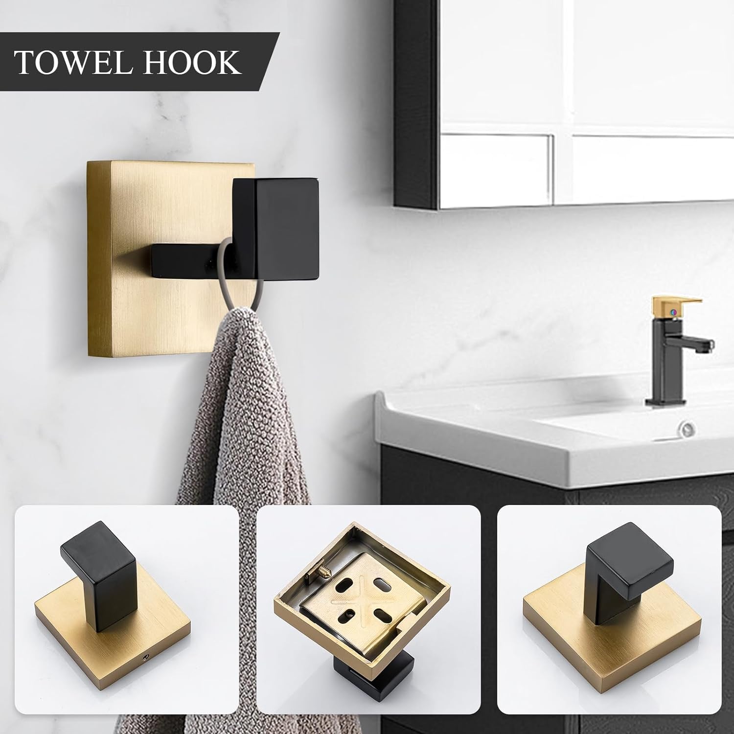 Black and Gold 5-Piece Bathroom Hardware Set, Stainless Steel Wall Mounted