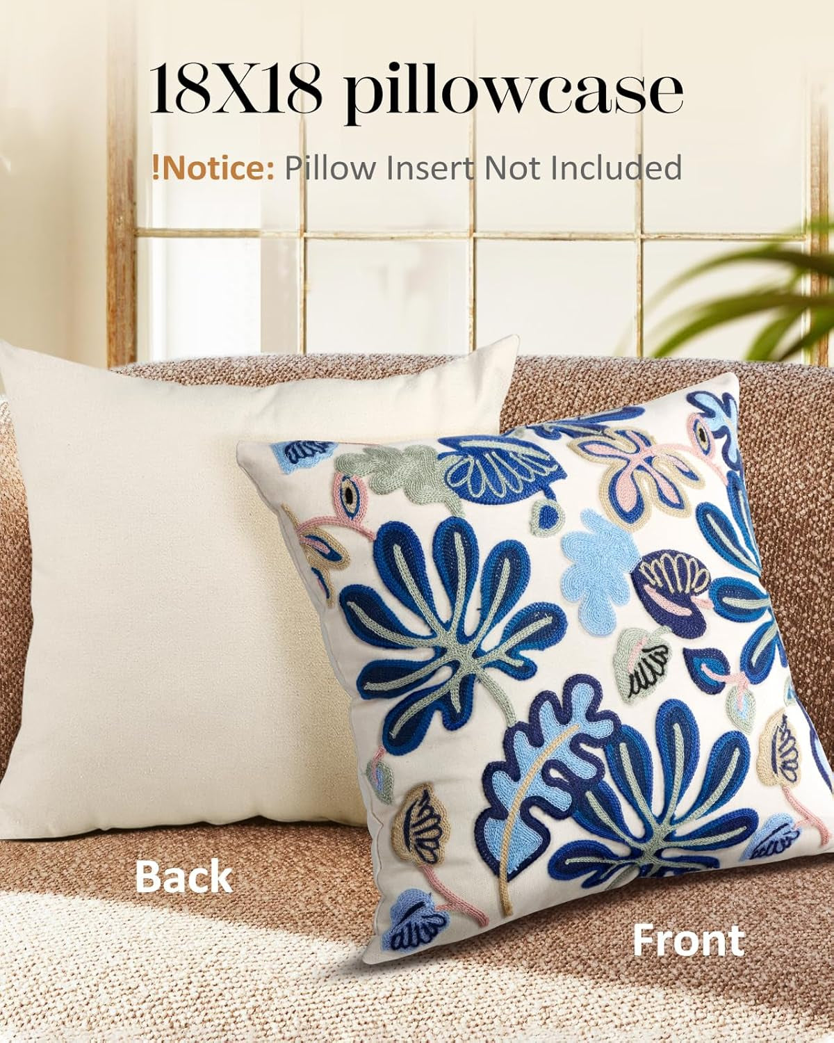 Embroidered Throw Pillow Covers - 18X18 Decorative Pillow Covers with Zipper Aesthetic Cute Design, Abstract