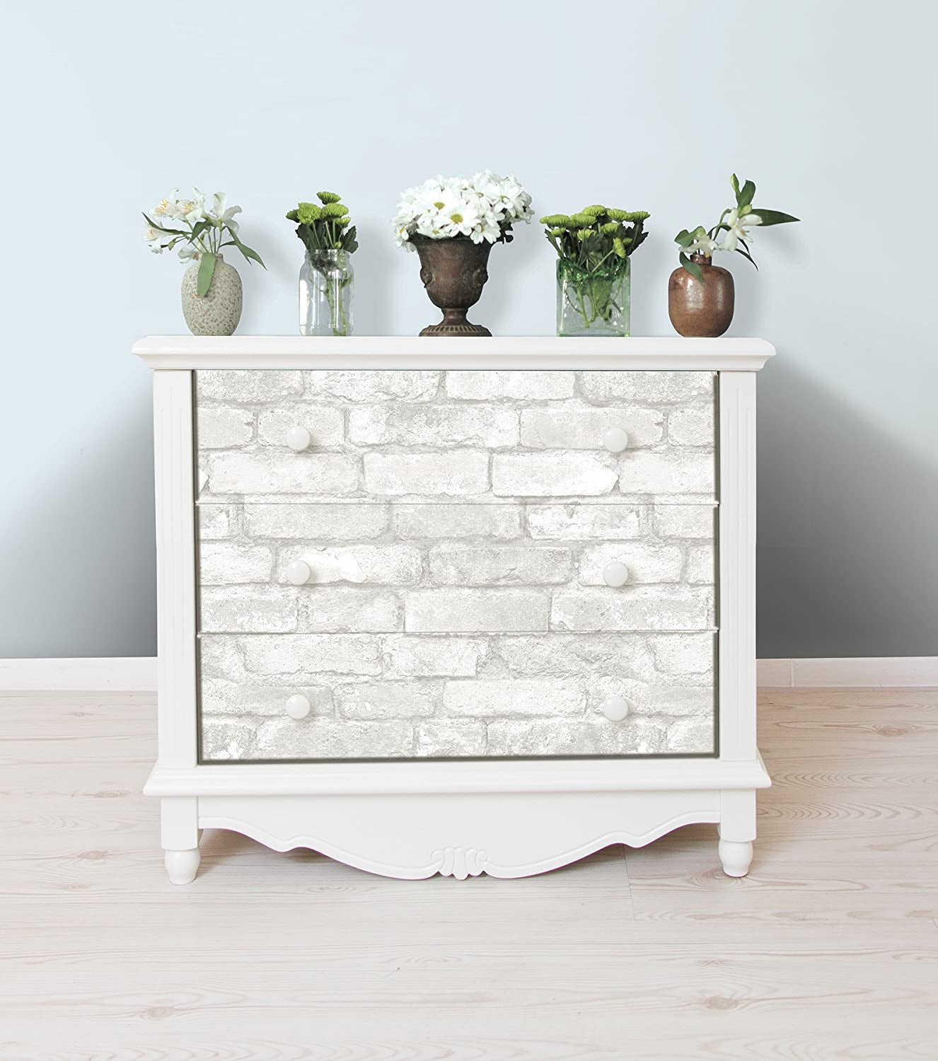 Grey and White Brick Peel & Stick Wallpaper, Multicolor