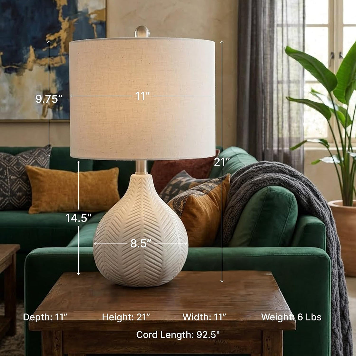 Signature Design by Ashley Rainermen Ceramic Table Lamp, 21", off White, 92.5-Inch Cord, E26 Socket