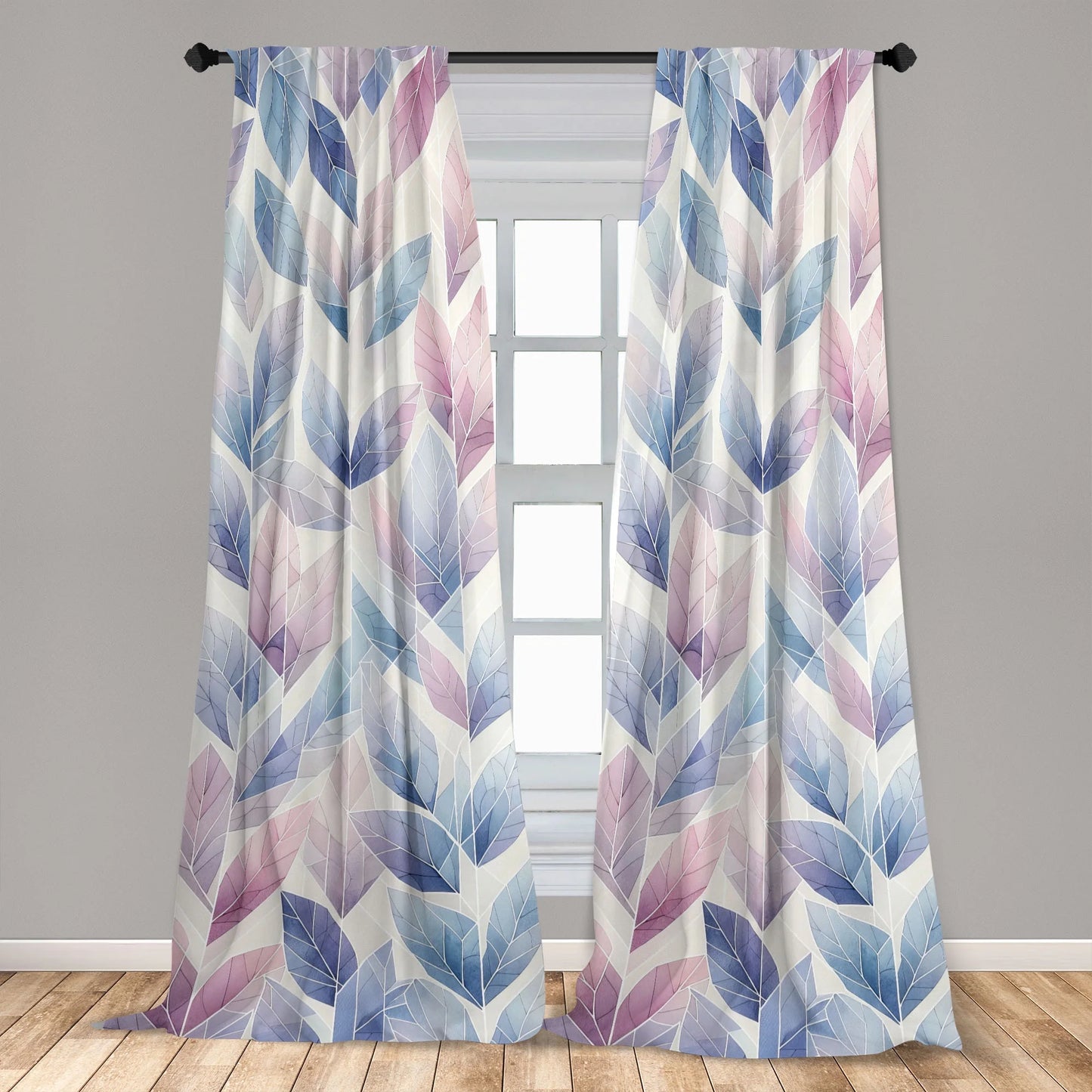 Leafy Art Curtains 2 Panel Set, Futurist Fractal Leaves, Pair of - 28" X 84", Lilac Lavender Blue Ivory