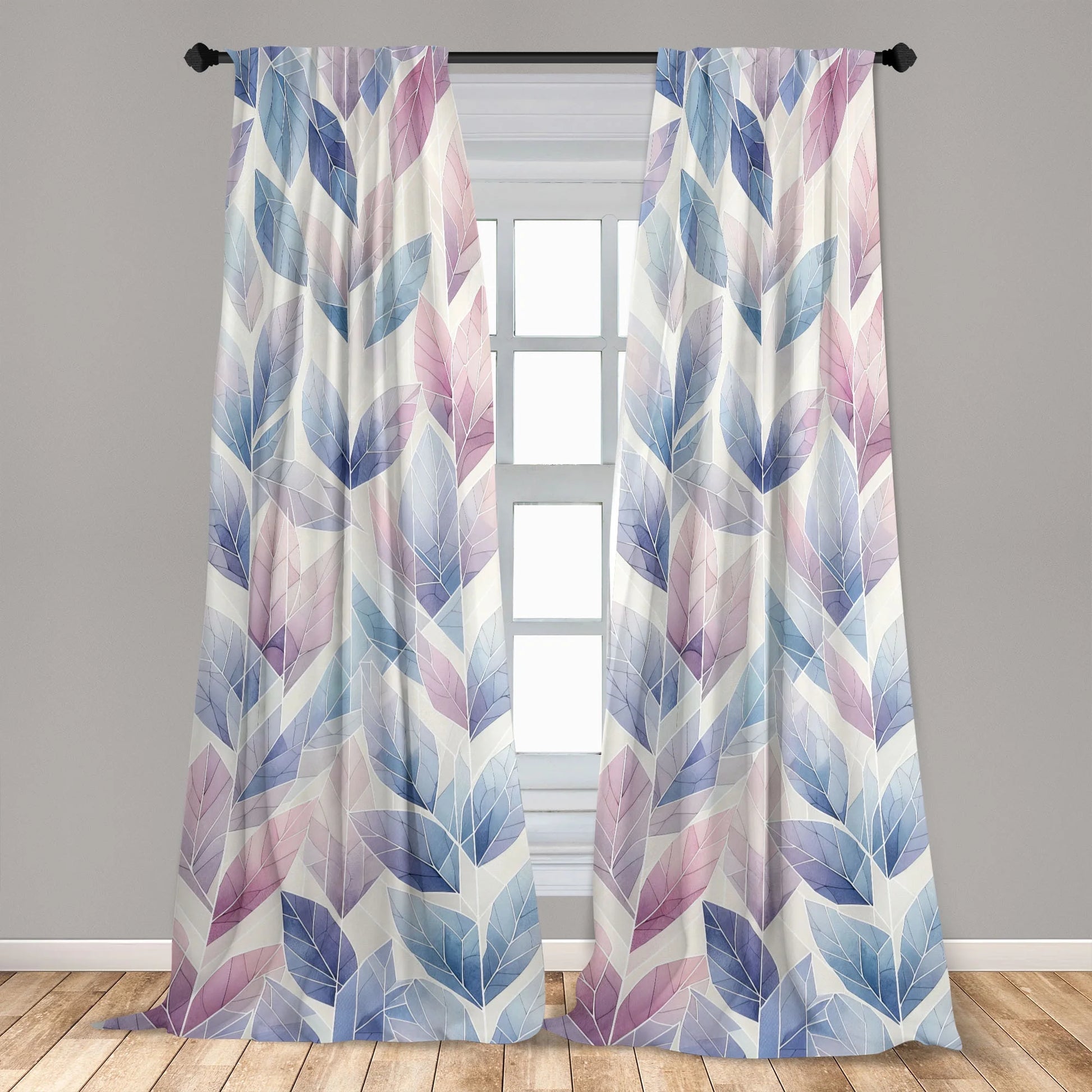 Leafy Art Curtains 2 Panel Set, Futurist Fractal Leaves, Pair of - 28" X 84", Lilac Lavender Blue Ivory