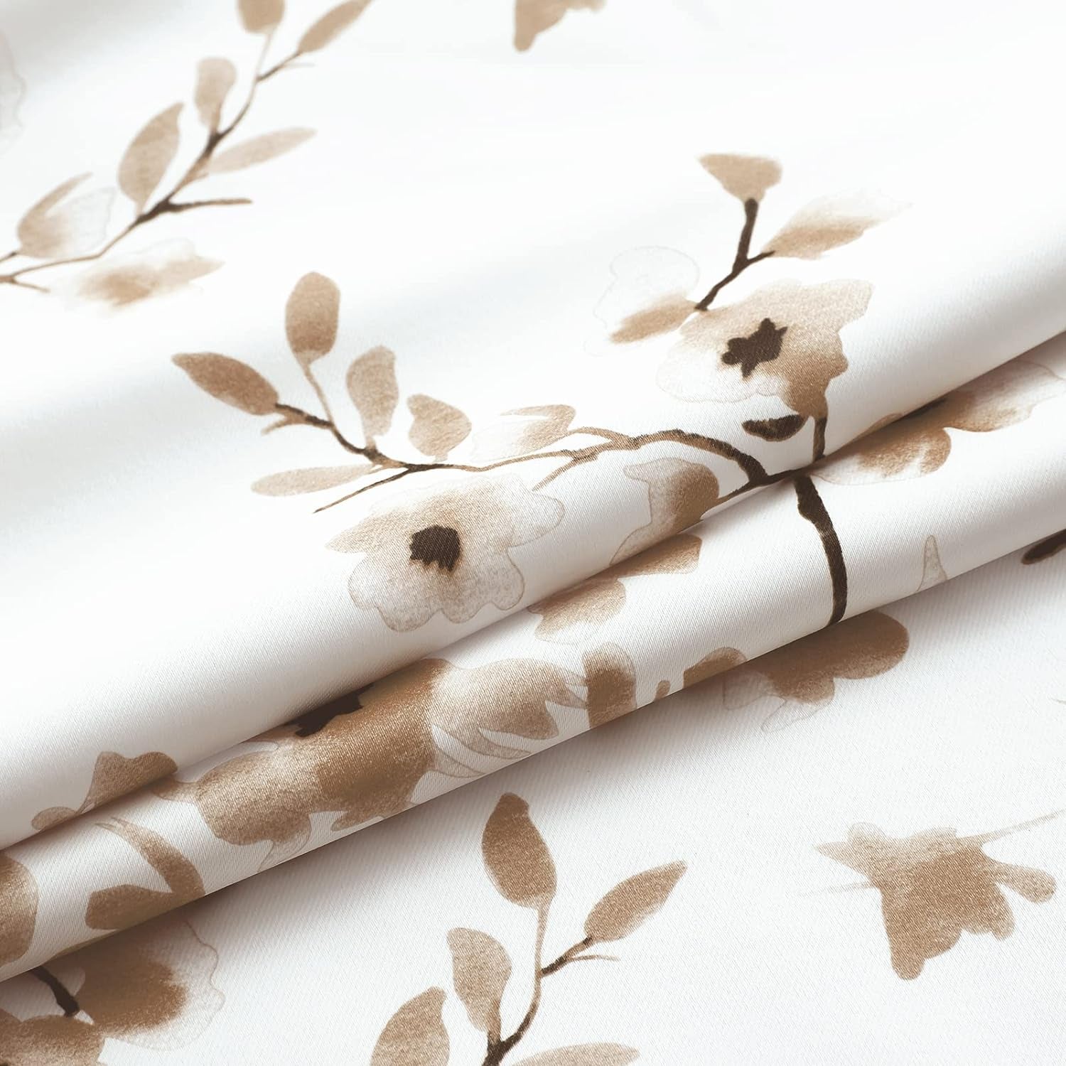 Floral Curtains, Farmhouse Coffee Apricot Flower Print 52X84 Inch, 2 Panels