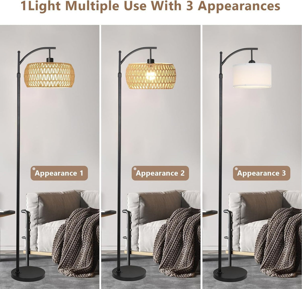 Arc Floor Lamps with Remote Control, Dimmable LED, Black Standing Lamp with 3 Color Temperature 