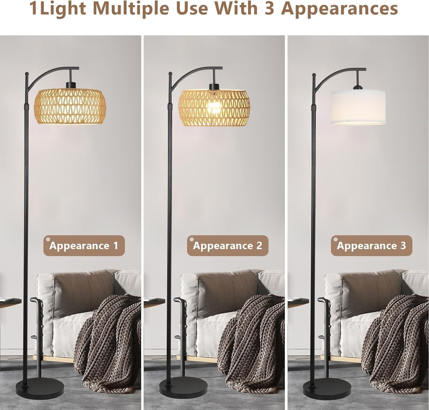Arc Floor Lamps with Remote Control, Dimmable LED, Black Standing Lamp with 3 Color Temperature 