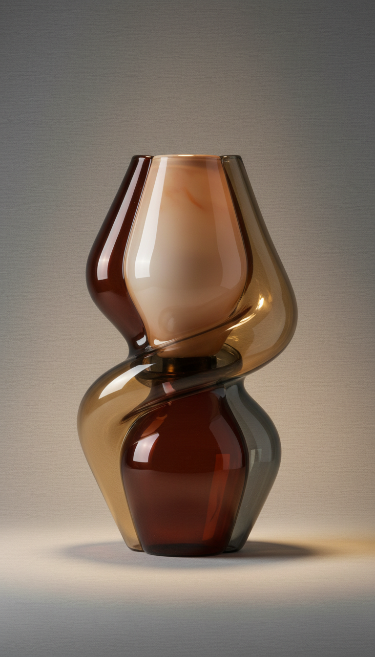 Sculptural Blown Glass Lamp with Brass Base