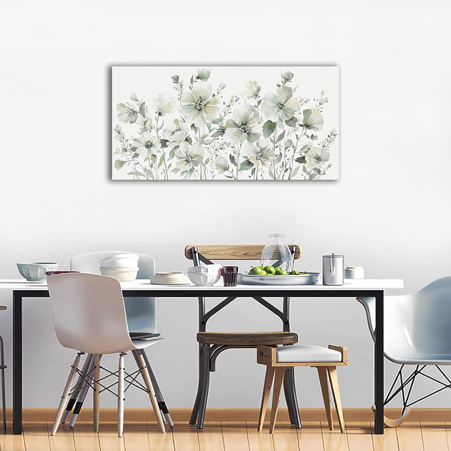 Elegant White Flowers Wall Art Pictures, 20" X 40"