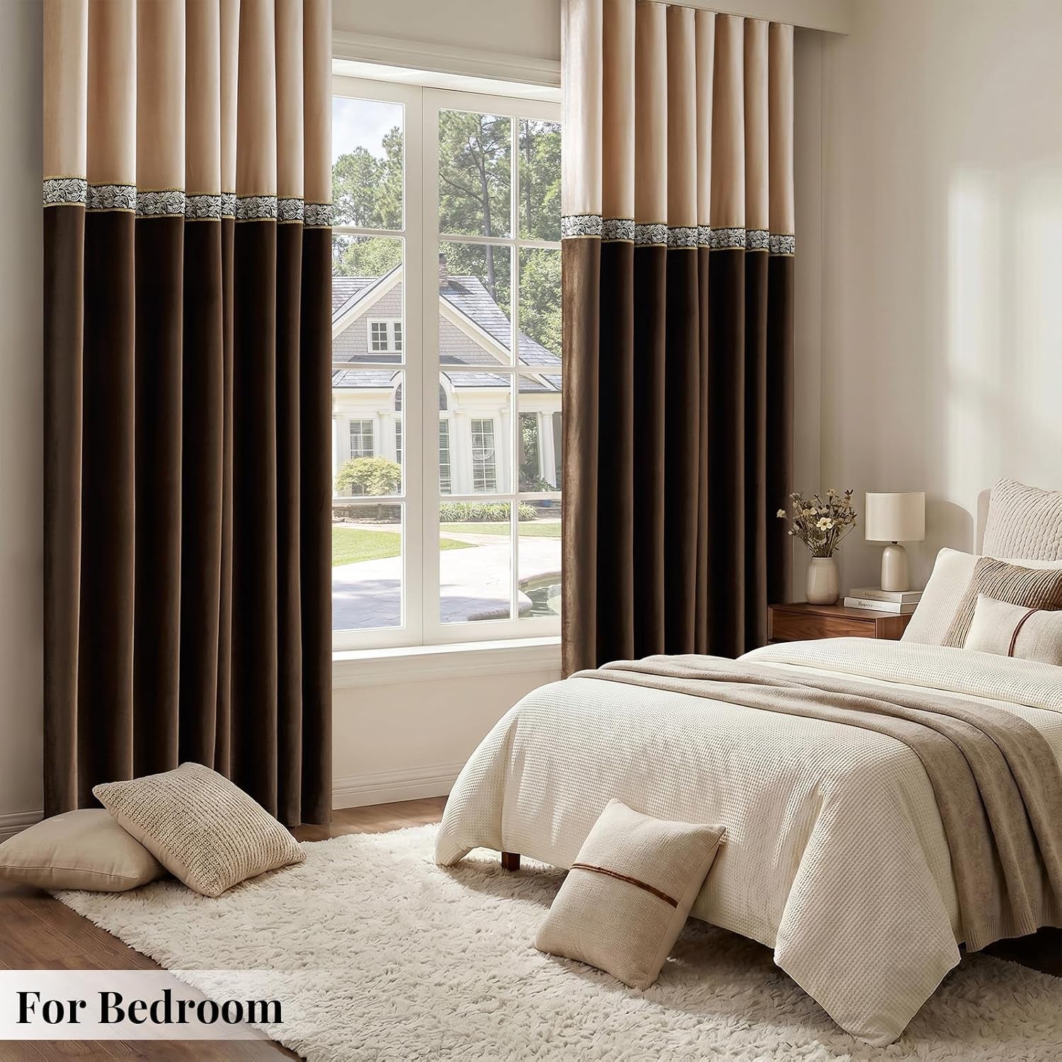 Velvet Curtains 84 Inch for Living Room 2 Panels Champagne Brown