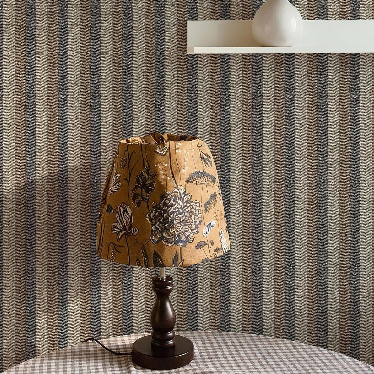 Textured Fabric Geometric Peel and Stick Wallpaper 17.3"X800" Black/Grey/Brown Stripes 