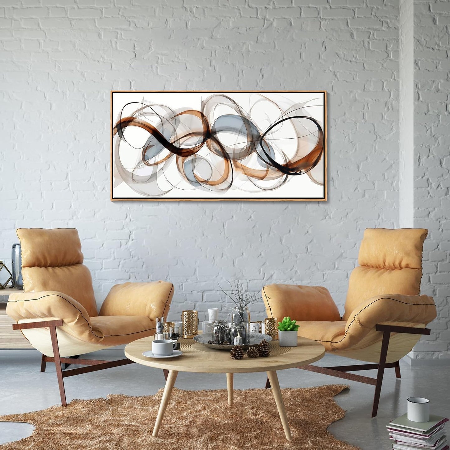 Large Wall Art - Framed Canvas Wall Art - Textured Brown Modern Abstract Artwork 20×40IN Wood Frame