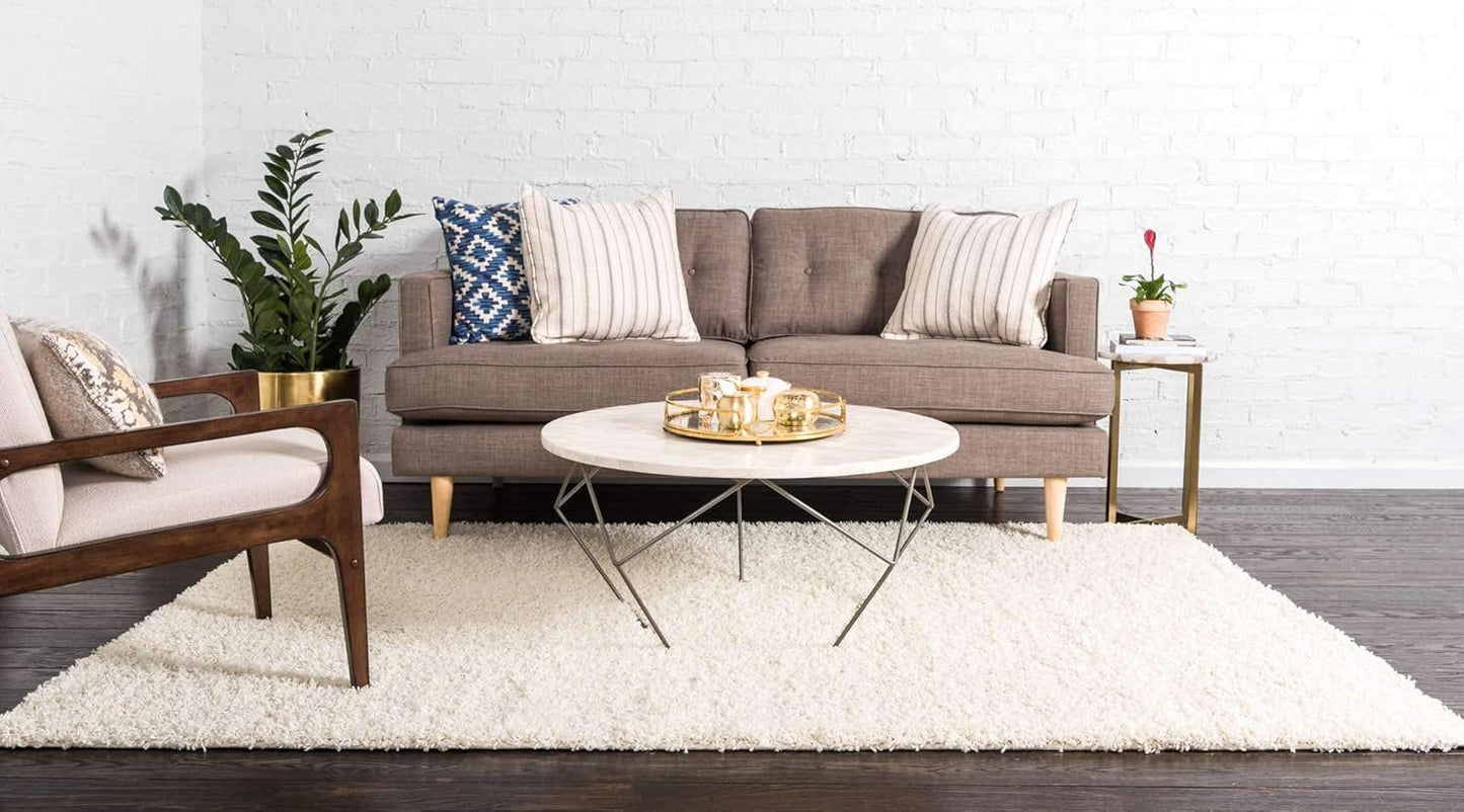 Solid Shag Area Rug (3' 3" X 5' 3" Rectangle, Pure Ivory)