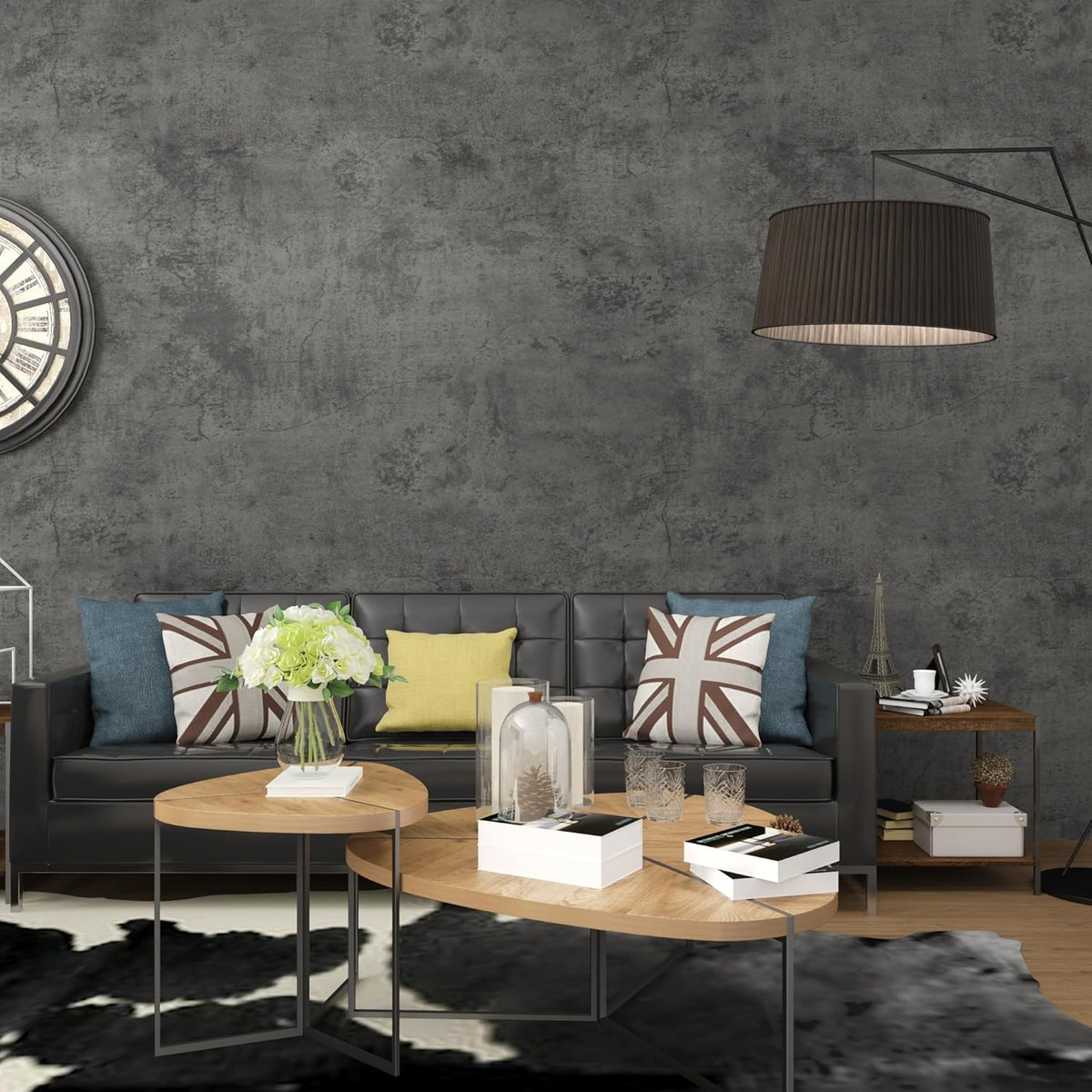 24"×197" Dark Grey Concrete Contact Paper Self Adhesive Gray Faux Cement Wallpaper Peel and Stick Waterproof