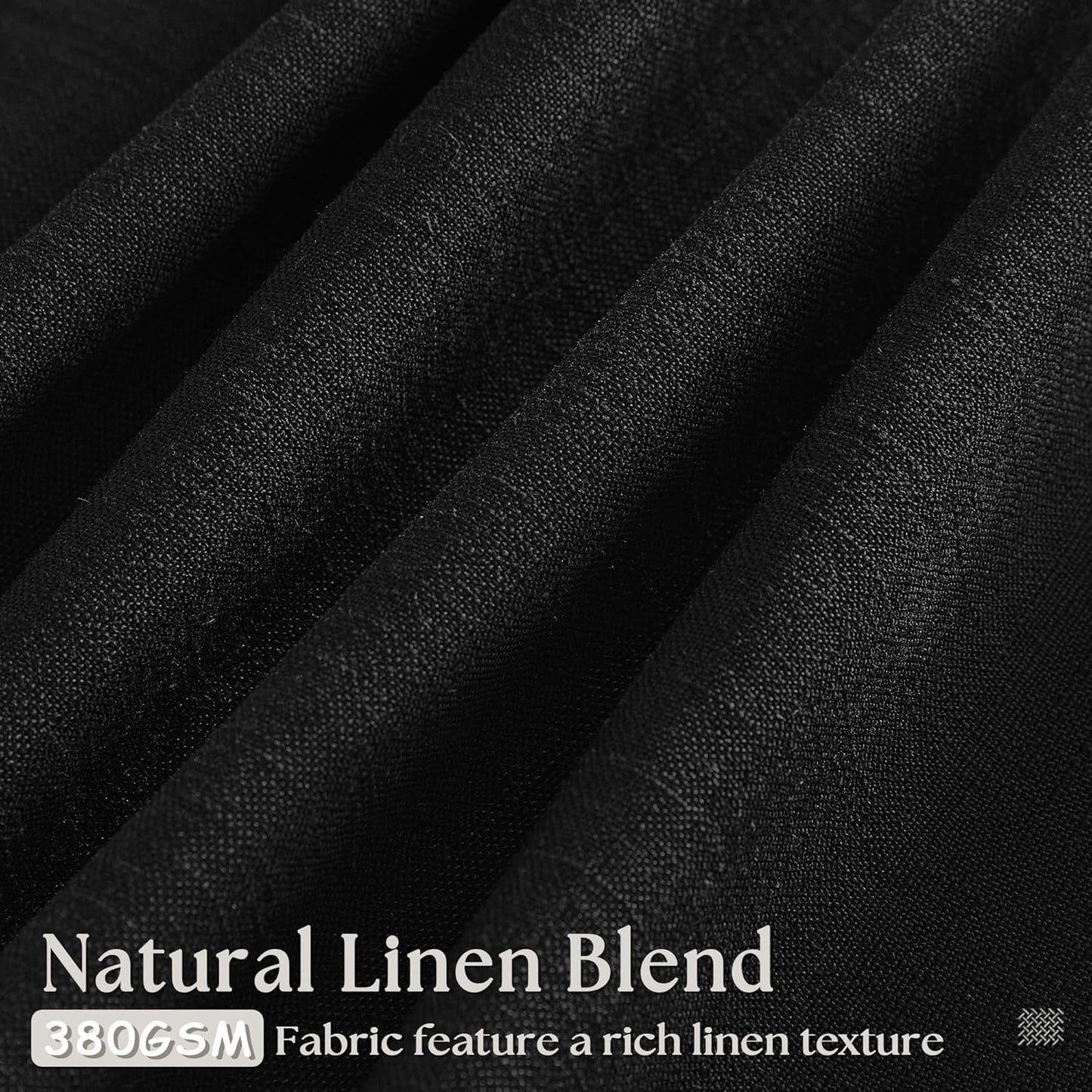 Black Linen Semi Sheer Curtains 90 Inches Long, Light Filtering, Pinch Pleated Curtains 