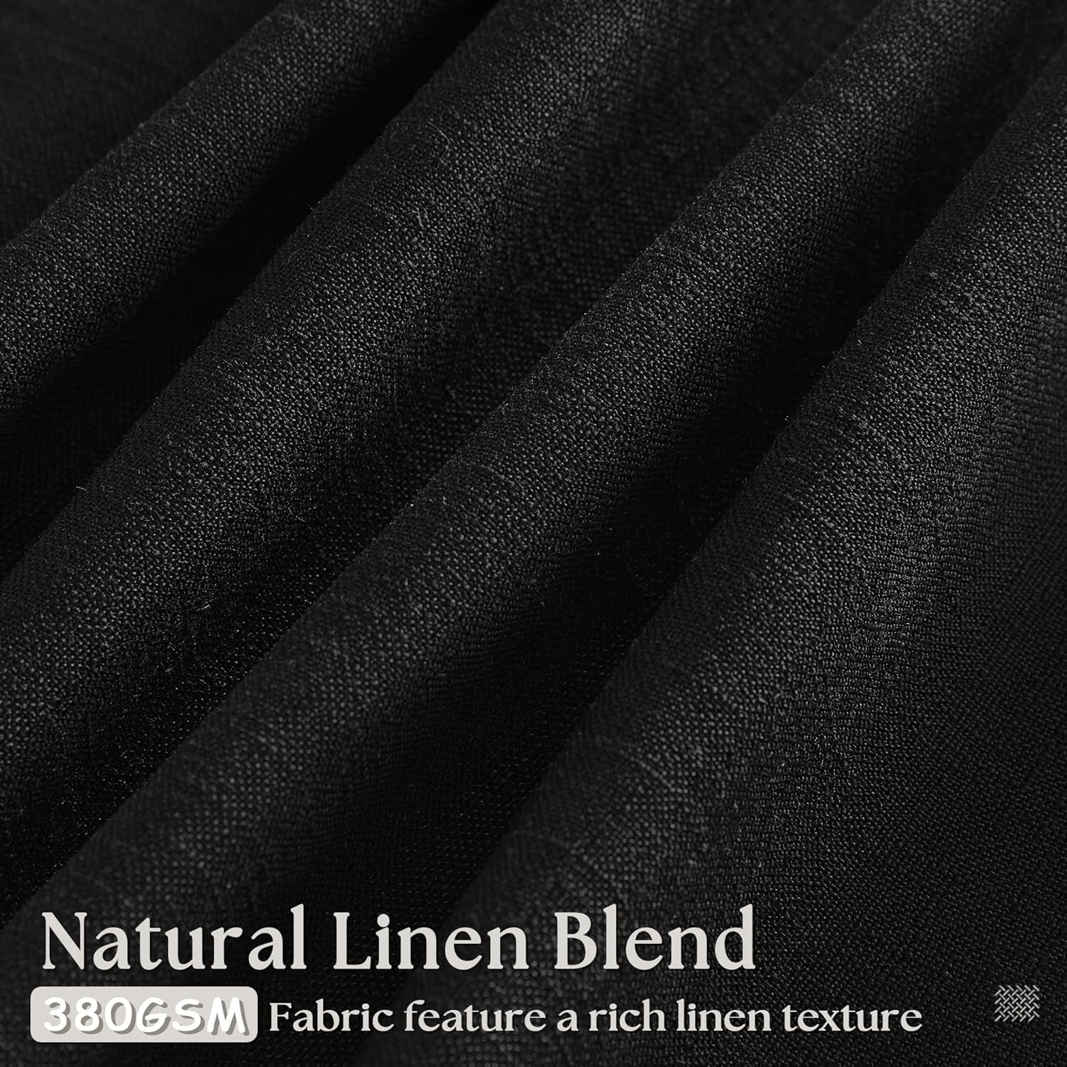 Black Linen Semi Sheer Curtains 90 Inches Long, Light Filtering, Pinch Pleated Curtains 