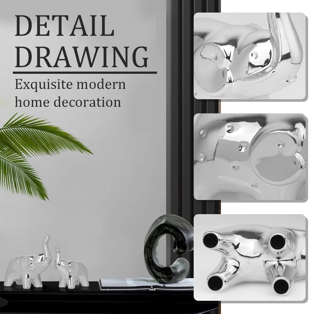 A Pair Elephant Statue Home Decor,Modern Style Figurines,Sculpture for ​Office Desktop Bookshelf Living Room (Silver)