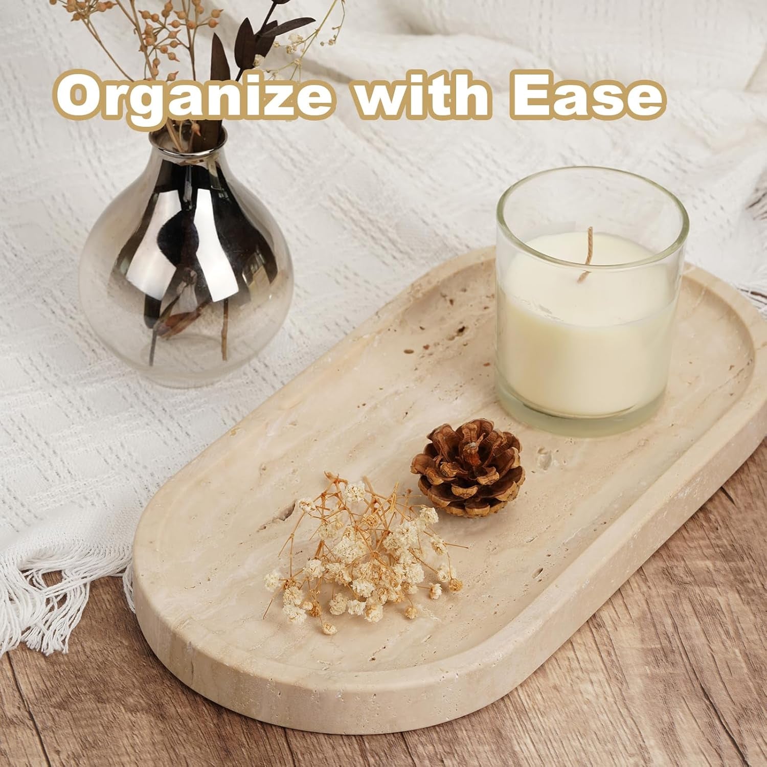 Marble Italian Travertine Tray for Countertop, 12"X6"