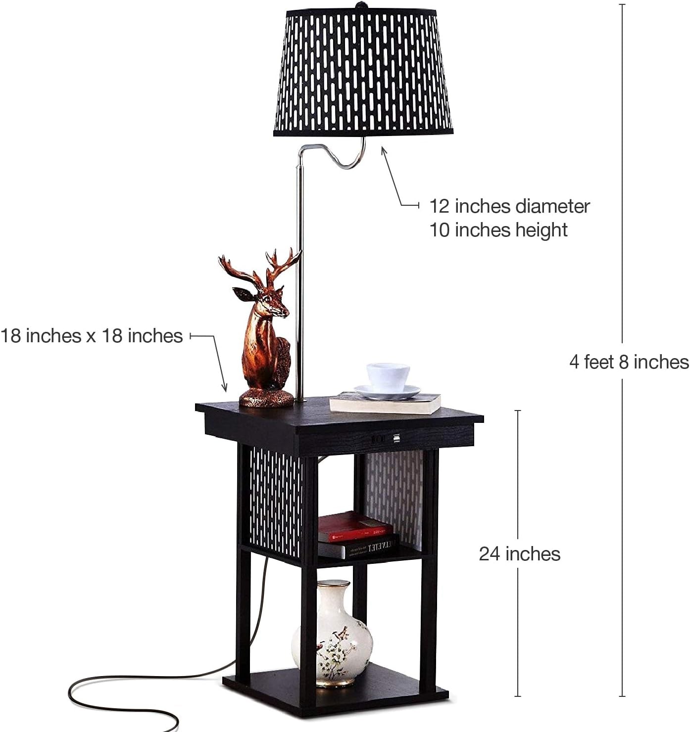 Madison Modern Side Table with Lamp Combo with LED Bulb, - Black