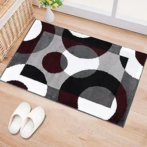 Modern Circles Carpet Easy Maintenance for Home Office,Living Room,Bedroom,Kitchen Soft Area Rug 2' X 3' Burgundy