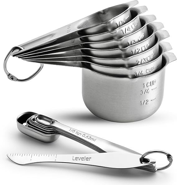 Stainless Steel Measuring Cups and Spoons Set of 14 with Leveler, Nesting Kitchen Metal Measuring Cups and Spoons Set for Dry and Liquid Ingredients, Perfect for Cooking & Baking