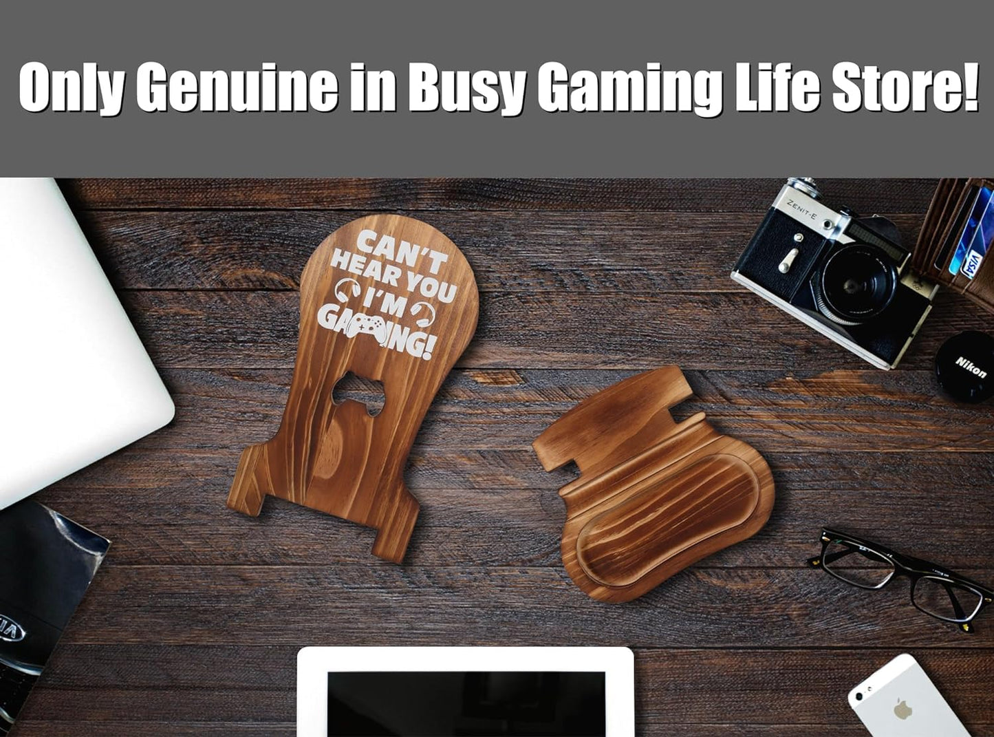 Gamer Gifts for Teenage Boy, Gamer Room Decor for Man, Best Gifts for Son, Boyfriend, Husband, Gaming Accessories, Wooden Gaming Headset Stand for Gaming Desktop- Can'T Hear You I'M Gaming