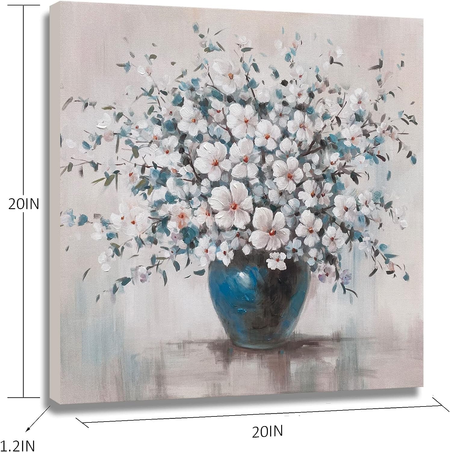Flower Canvas Wall Art for Living Room Beige Blossom in Blue Vase Ready to Hang