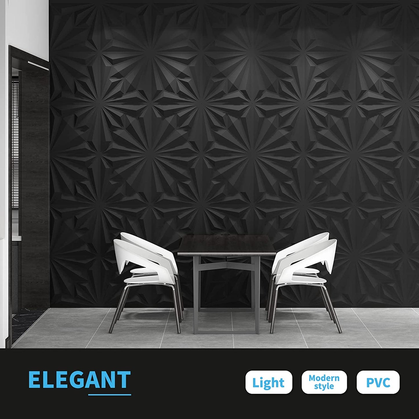 Matte Black Textures 3D Wall Panels Sheets Diamond Design (12 Tiles 32 Sq Ft)
