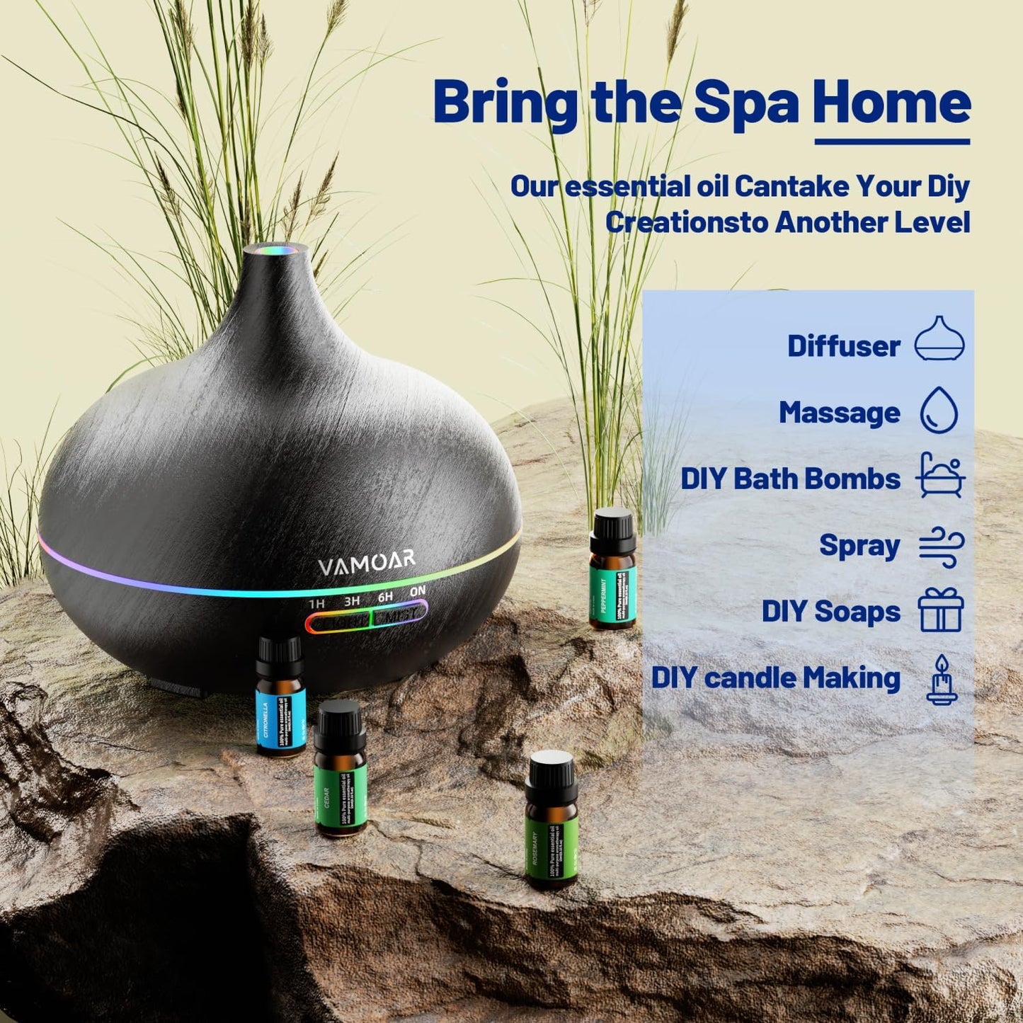 Essential Oil Diffuser Gift Set,Top 10 Pure Essential Oils,550Ml Diffuser & Diffuser Humidifier with 4 Timer &Auto Shut-Off for & 15 Ambient Light Settings