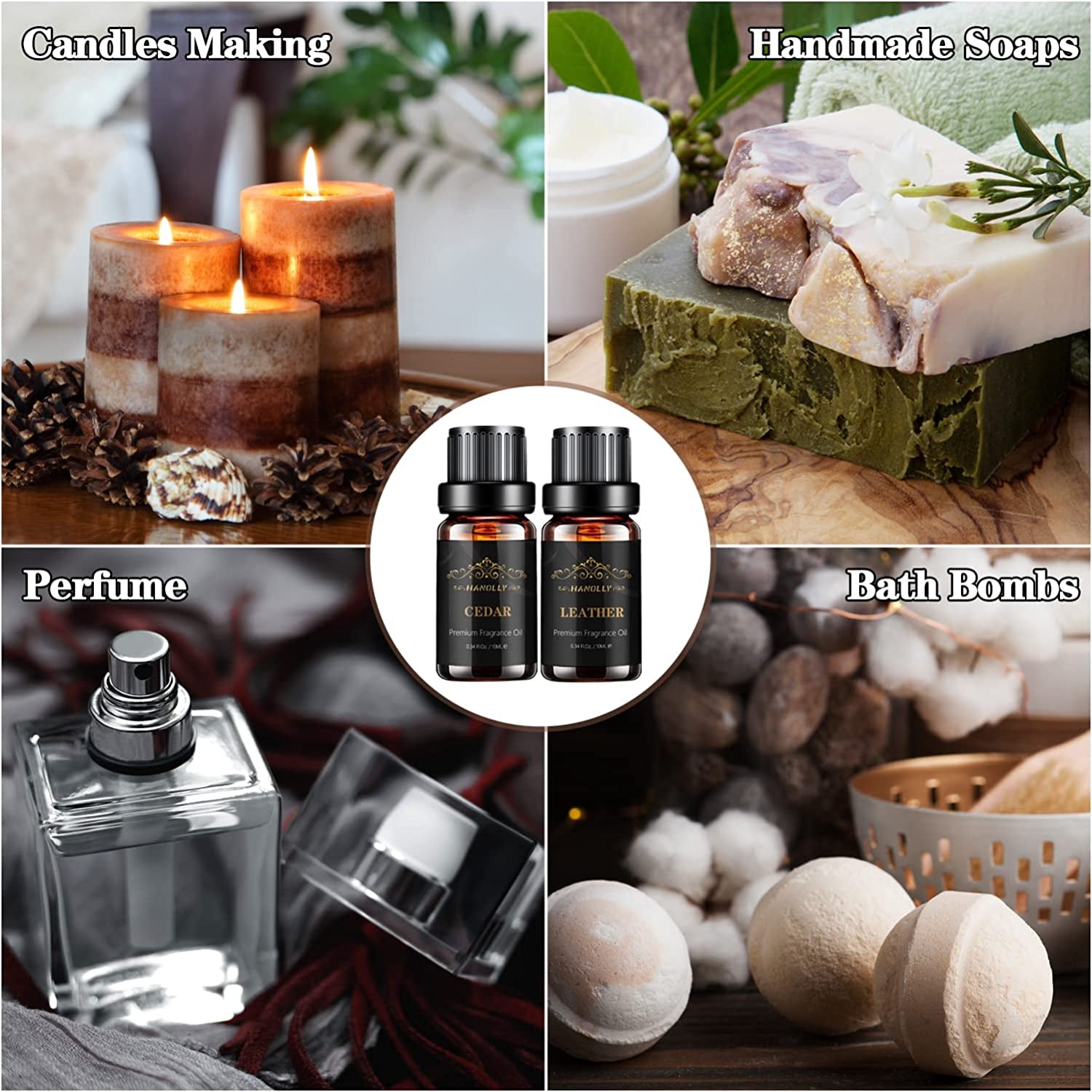 Essential Oils Set, Men Scents Fragrance Oil Aromatherapy Essential Oils Kit for Diffuser (6X10Ml) - Sandalwood, Cedar, Leather, Sweet Tobacco, Rum, Cologne Aromatherapy Oils for Men