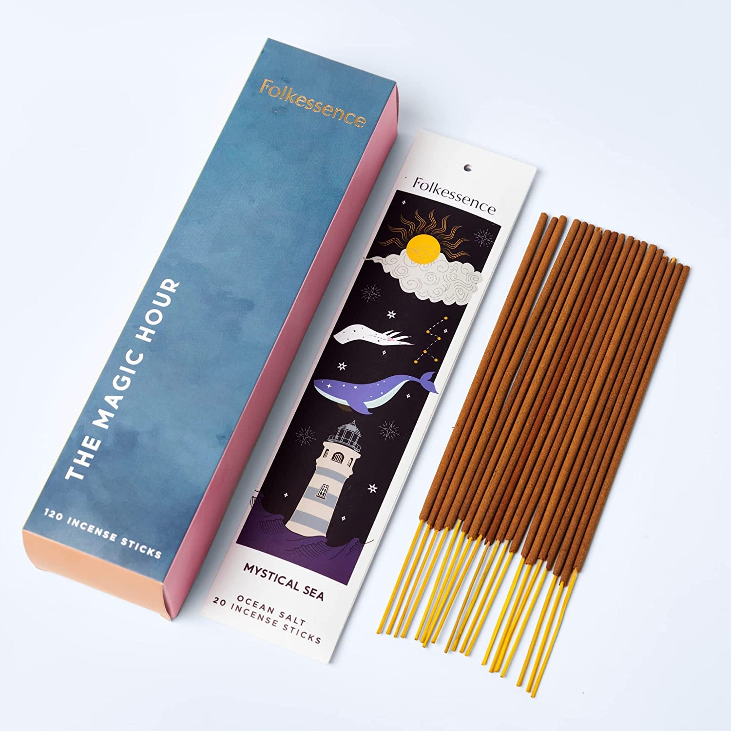 Incense Sticks - Set of 6 Insenses (120 Sticks) for Positive Aura - Coconut and Mango, Oriental Aqua, Green Tea, Ocean Salt, Rose and Geranium, Orange Blossom - Boho Gift Set - Magic Hour