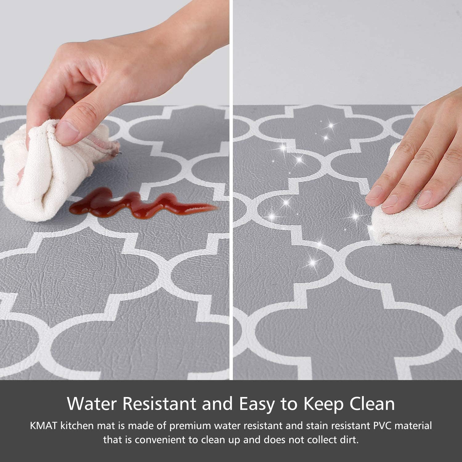 Kitchen Mat [2 PCS] Cushioned Anti-Fatigue Kitchen Rug, Waterproof Non-Slip Kitchen Mats and Rugs Heavy Duty PVC Ergonomic Comfort Foam Rug for Kitchen, Floor Home, Office, Sink, Laundry,Grey