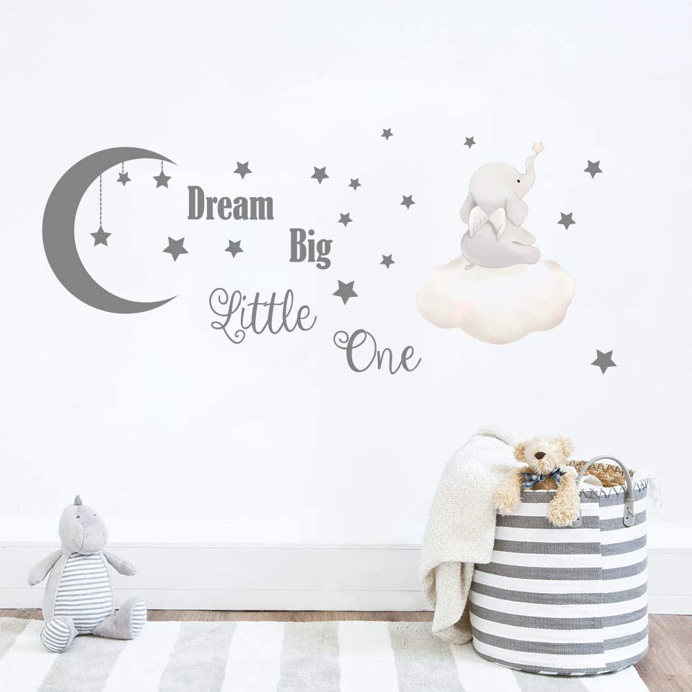 Dream Big Little One Wall Decals Elephant Inspirational Quotes Kids Wall Stickers for Bedroom Playroom Nursery Decoration Wall Decor