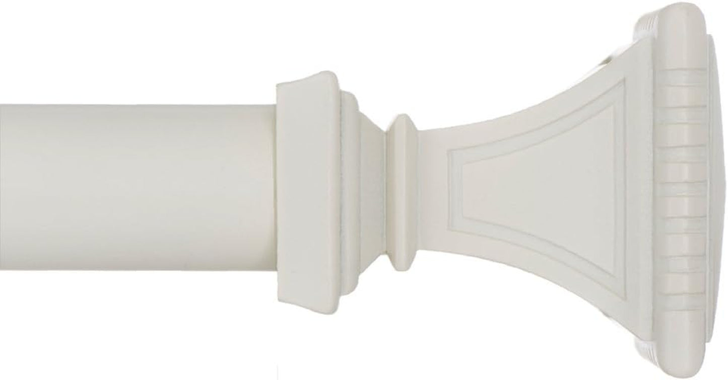 Decorative Window Curtain Rod - Carved Square Finials, 1 1/8 in Rod, 72 to 144 In. White/Ivory
