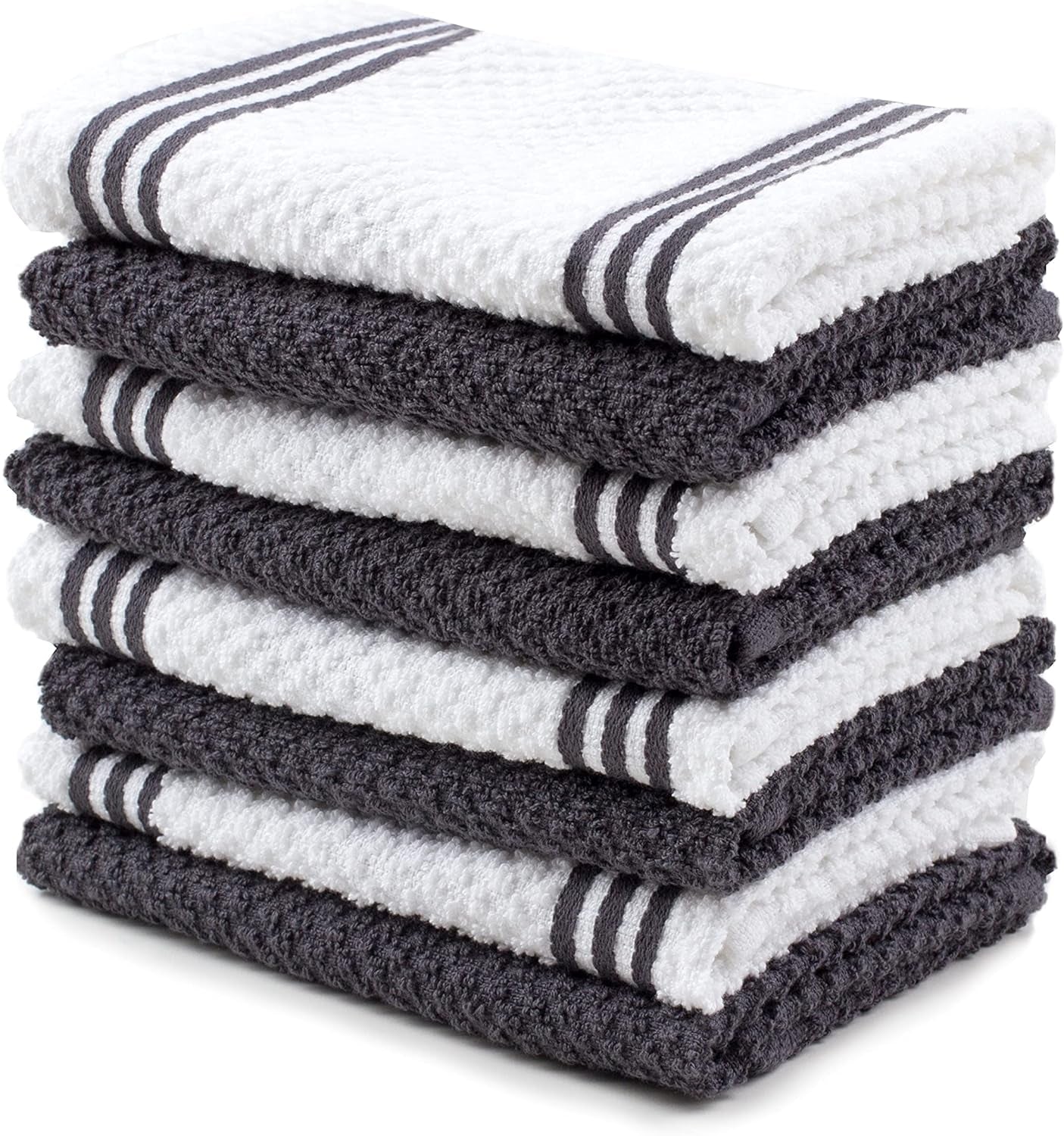 Cotton Kitchen Towels Dishcloths Set of 8, Gray and White Tea Towels, Reusable and Absorbent Cleaning Cloths, Oeko-Tex Cotton, 12 in X 12 In