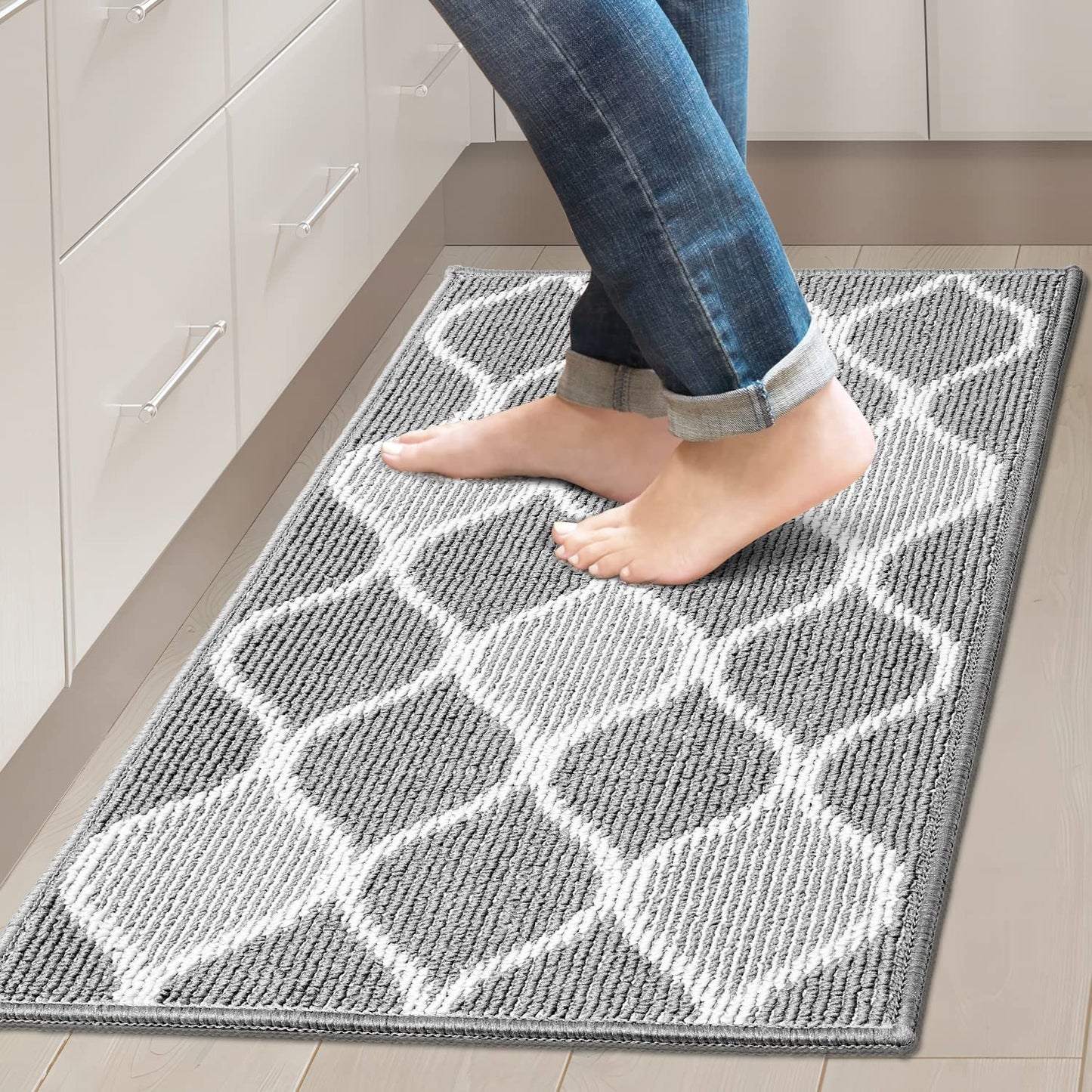 Kitchen Rugs and Mats, Non Skid Kitchen Runner Rug Absorbent Resist Dirt Kitchen Floor Mat Comfort Standing Mat Made of 100% Polypropylene Machine Washable,17.7"X29.5",Grey