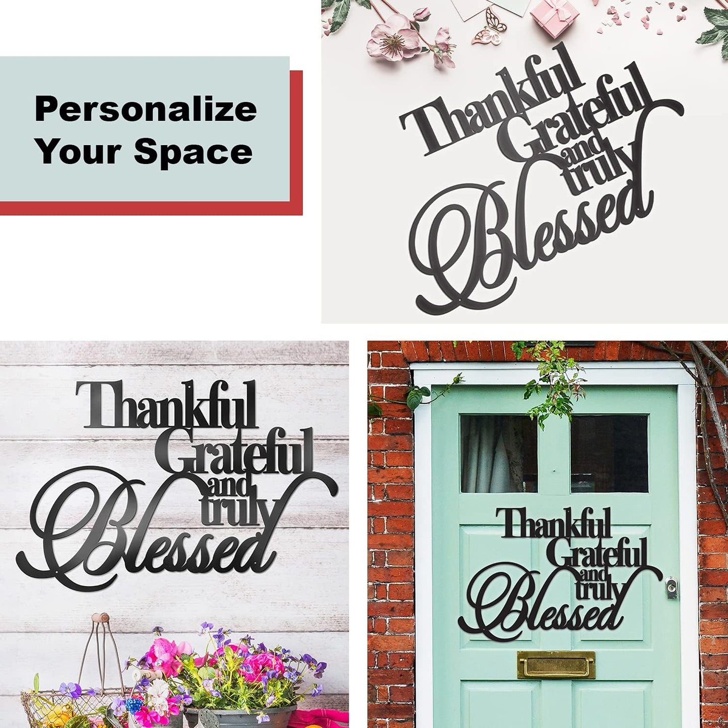 Thankful Grateful Blessed Wall Decor – Home Thankful Iron Wall Decor Blessed Wall Signs for Home Decor Entry Way (Large - 18"X12")